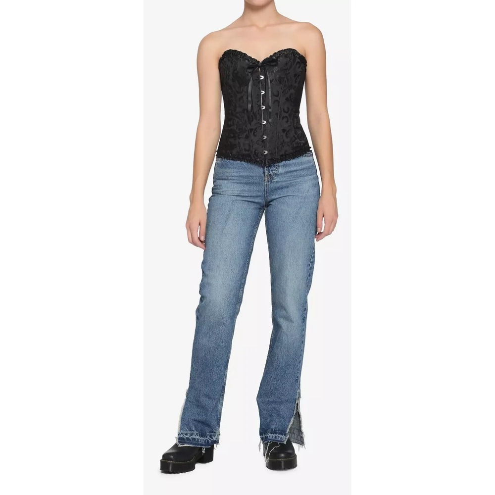 Hot Topic Black Lace Jacquard Goth Embroidered Steampunk Y2K Romantic Corset S/M